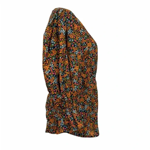 Free People Navy Combo I Found You Floral Print Blouse XL Boho Peasant Cotton - Picture 4 of 14